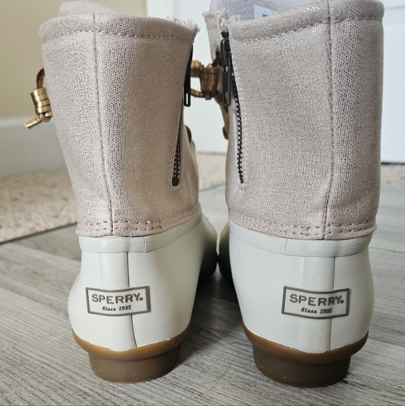 Sperry Topsider Saltwater Oat/Gold Waterproof Duck Booties Rain Boots Womens 9.5 - Picture 9 of 12